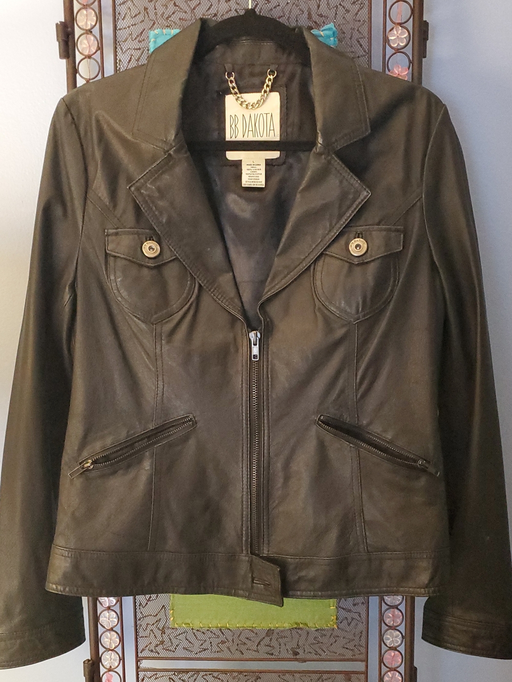 BB Dakota Black Leather Notch-Lapel Zip Jacket